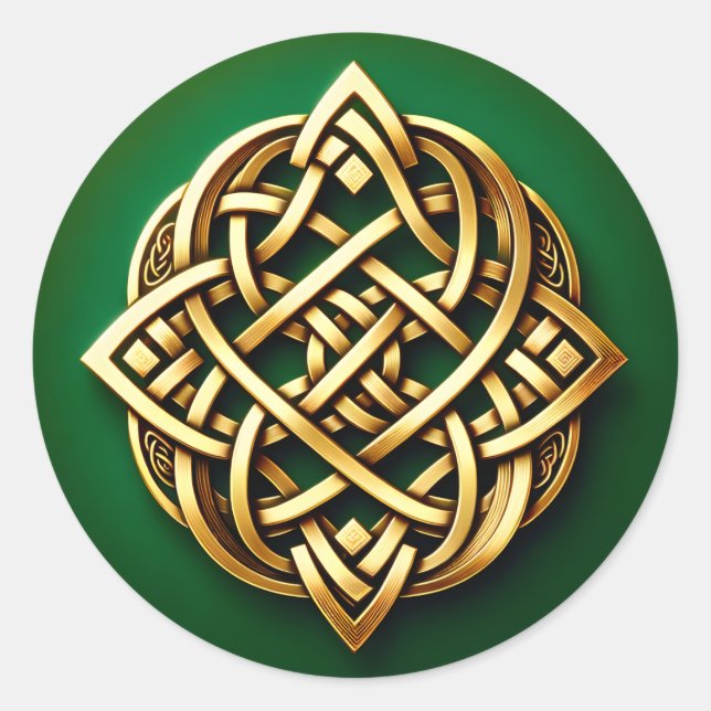 Sticker Rond Golden Celtic noeud sur vert (Devant)