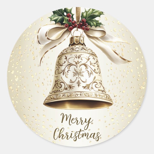 Sticker Rond Golden Christmas Bell Shiny Stars Green Feuilles (Devant)