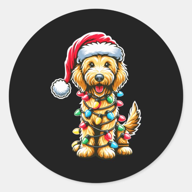 Sticker Rond Golden Doodle Christmas Tree Xmas Dog Pajamas Gold (Devant)