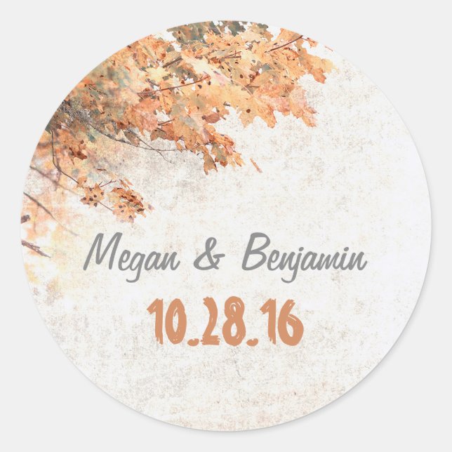 Sticker Rond Golden Fall Tree Feuille Russe Mariage (Devant)