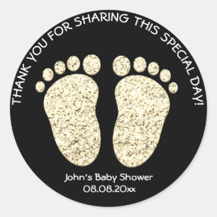 Sticker Rond Golden Feet Baby shower Party Favoriser Merci Nom