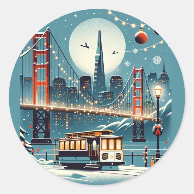 Sticker Rond Golden Gate Holiday Magic San Francisco Christmas (Devant)