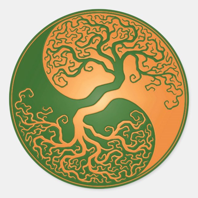 Sticker Rond Golden Green Yin Yang Tree (Devant)