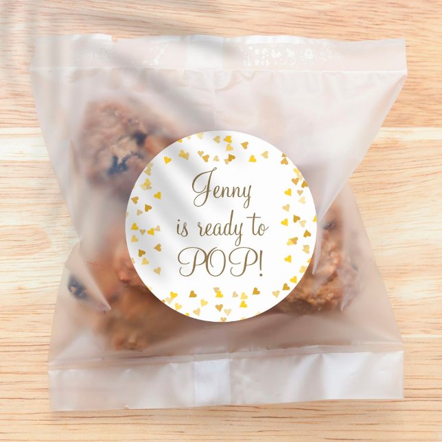 Sticker Rond Golden Hearts She's Ready to Pop Baby Shower Favor (Créateur téléchargé)