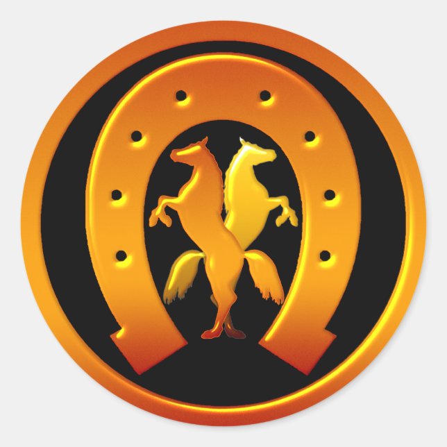 Sticker Rond Golden Horseshoe et Horses (Devant)