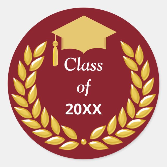 Sticker Rond Golden Laurel Wreath Class of 20XX on Burgundy (Devant)
