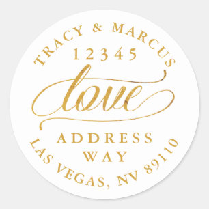 Sticker Rond Golden Love Couples Adresse Mariage