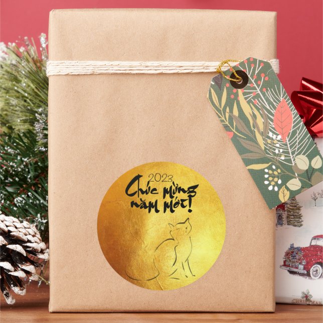 Sticker Rond Golden Lunar Vietnamese Chat Année 2023 RSt (vacances)