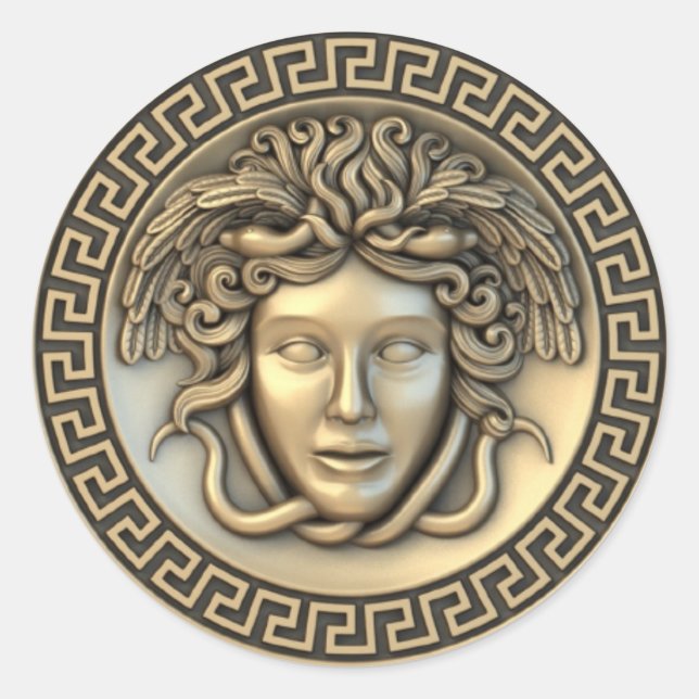 Sticker Rond Golden Medusa 3D Gorgon (Devant)