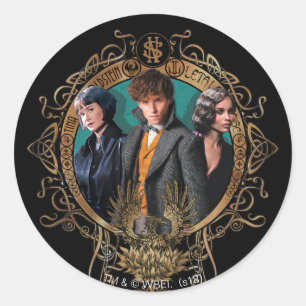 Sticker Rond Golden Newt, Tina et Leta Art Déco Portrait