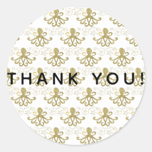 Sticker Rond Golden Octopus & Sea Shells Beach Anniversaire Fêt