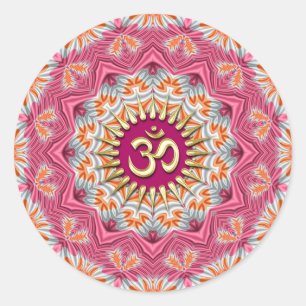 Sticker Rond Golden Om sur Sweet Orange Rose