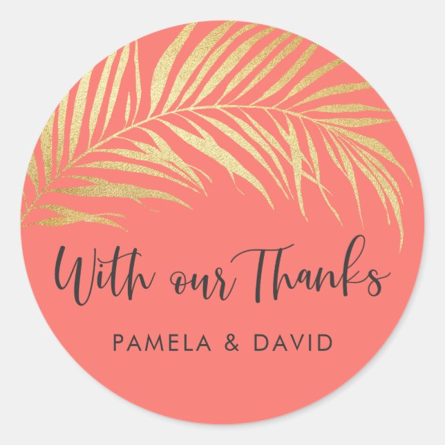 Sticker Rond Golden Palm Frond Merci (Devant)