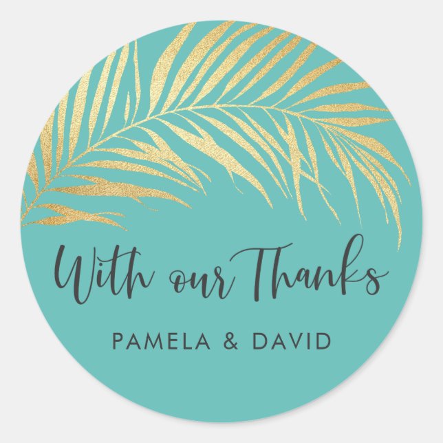 Sticker Rond Golden Palm Frond Merci (Devant)