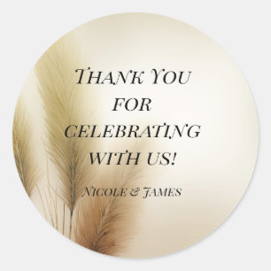 Sticker Rond Golden Pampas Grass Bohemian Boho Mariage