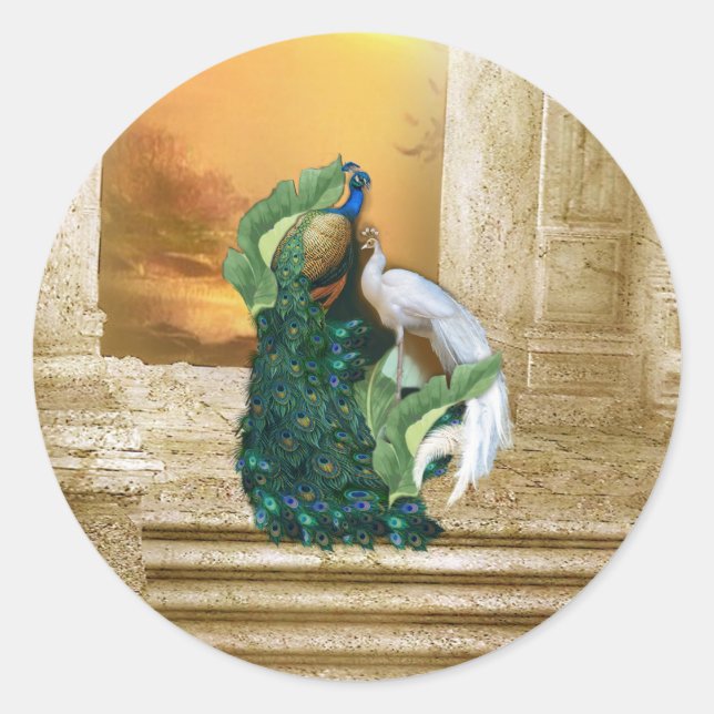 Sticker Rond Golden Peacock Temple Dreams Sac messenger (Devant)