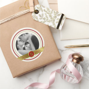 Sticker Rond Golden Red Double Happiness Photo Mariage chinois