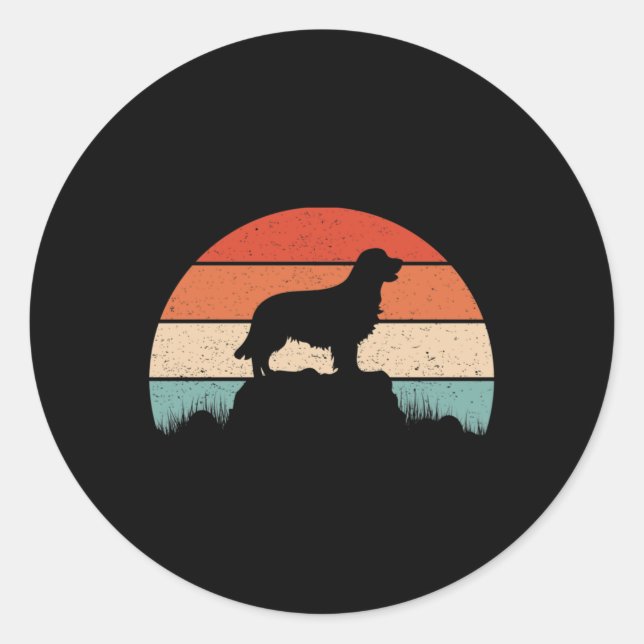 Sticker Rond Golden Retriever Amoureux des chiens Retro Sunset (Devant)