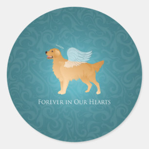Sticker Rond Golden Retriever Angel Dog - Mémorial pour animaux