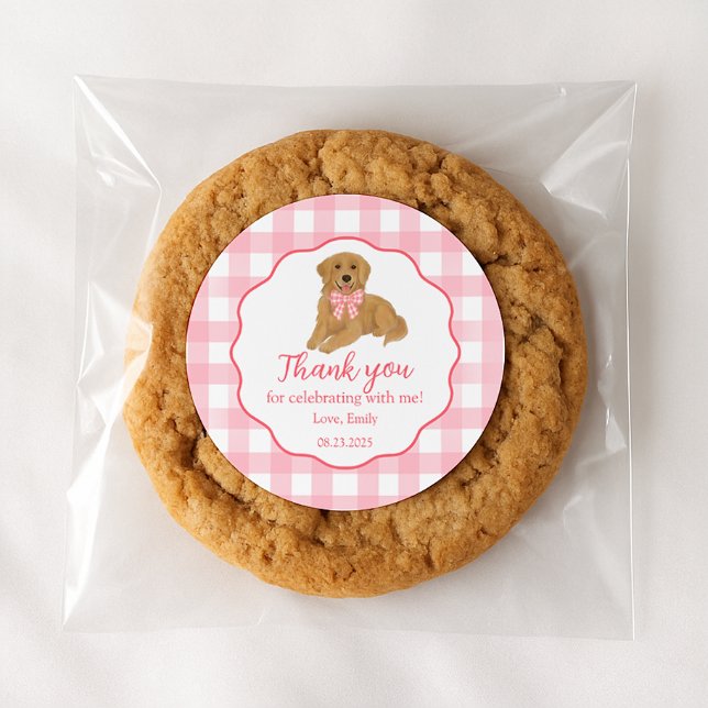 Sticker Rond Golden Retriever Anniversaire Fête Favoriser Merci (Créateur téléchargé)