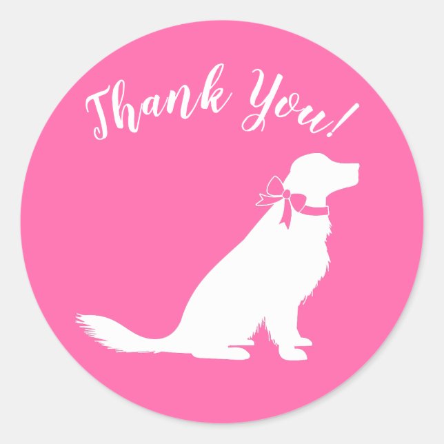 Sticker Rond Golden Retriever Baby shower chien rose fille (Devant)