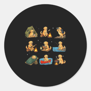 Sticker Rond Golden retriever camping chien mignon randonnée ca