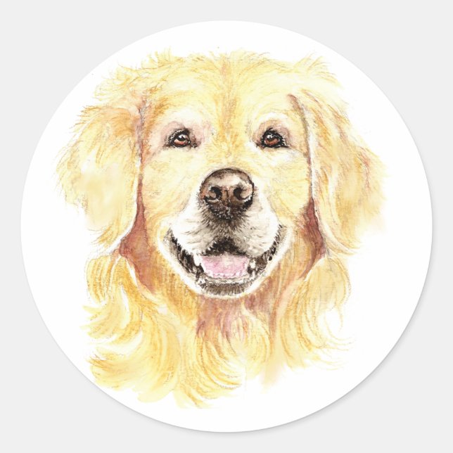 Sticker Rond Golden Retriever Chien Animal animal Aquarelle (Devant)