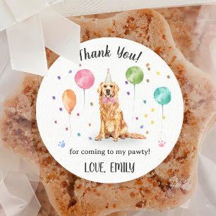 Sticker Rond Golden Retriever Chien Anniversaire Merci