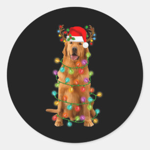 Sticker Rond Golden Retriever Christmas Tree Lights Pyjama Chie