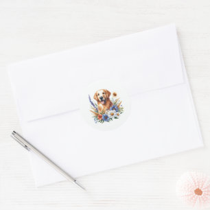 Sticker Rond Golden Retriever Floral