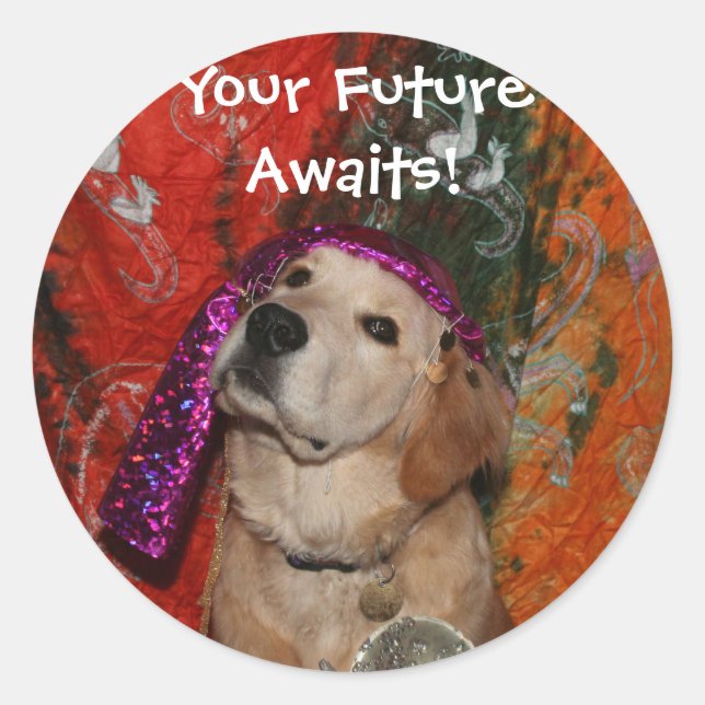 Sticker Rond Golden Retriever Fortune Teller (Devant)