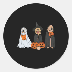 Sticker Rond Golden Retriever Ghost Halloween Tricoter Ou Treat