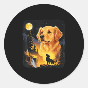 Sticker Rond Golden retriever hurlant à la lune vintage drôle