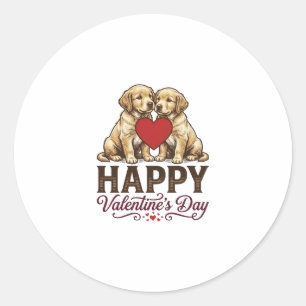 Sticker Rond Golden Retriever Joyeuse Saint-Valentin