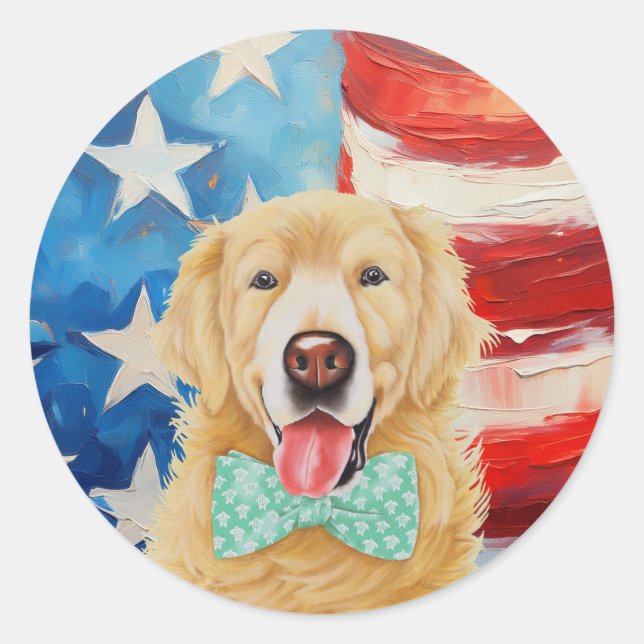 Sticker Rond Golden Retriever patriotique (Devant)
