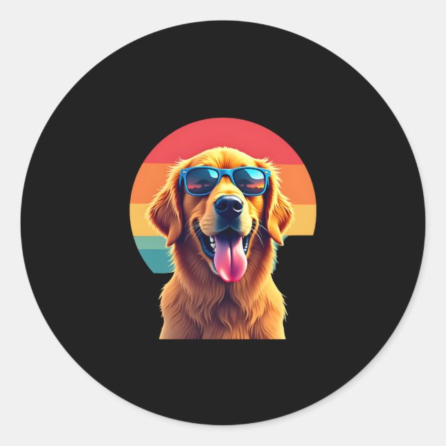 Sticker Rond Golden Retriever pour enfants garçons filles lunet (Devant)