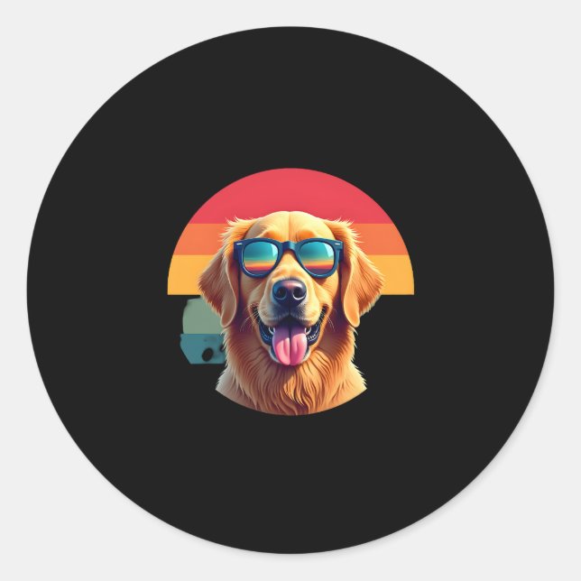 Sticker Rond Golden Retriever pour enfants garçons filles lunet (Devant)