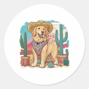 Sticker Rond Golden Retriever rester cool partout