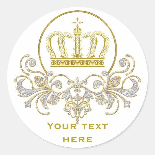 Sticker Rond Golden Royal Crown + votre backgr. & idées (Devant)
