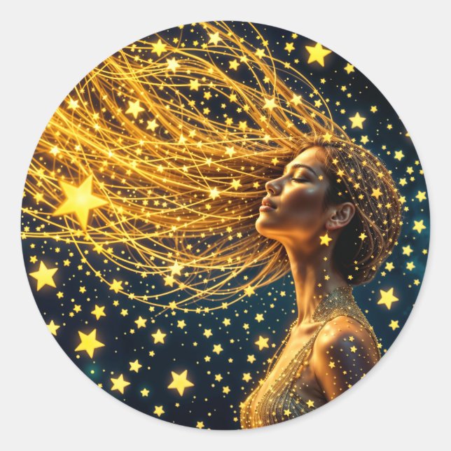 Sticker Rond Golden stardust mode beauté fille ciel brillant (Devant)