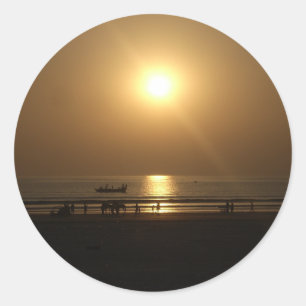 Sticker Rond Golden Summer Sunset Réflexion sur la plage