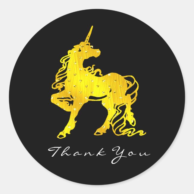 Sticker Rond Golden Unicorn Hearts Stars Merci Crystal Black (Devant)