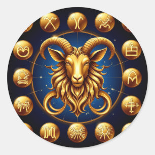 Sticker Rond Golden Zodiac Capricorne Design