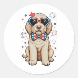 Sticker Rond Goldendoodle chien 250e anniversaire patriotique