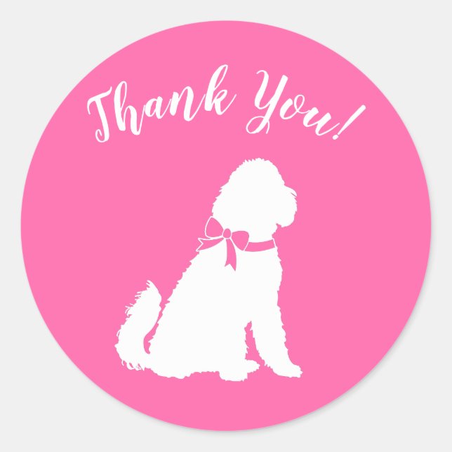 Sticker Rond Goldendoodle chien Baby shower fille rose (Devant)