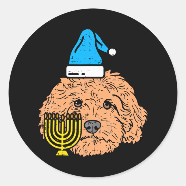 Sticker Rond Goldendoodle Menorah Animal juif Chien animal de c (Devant)