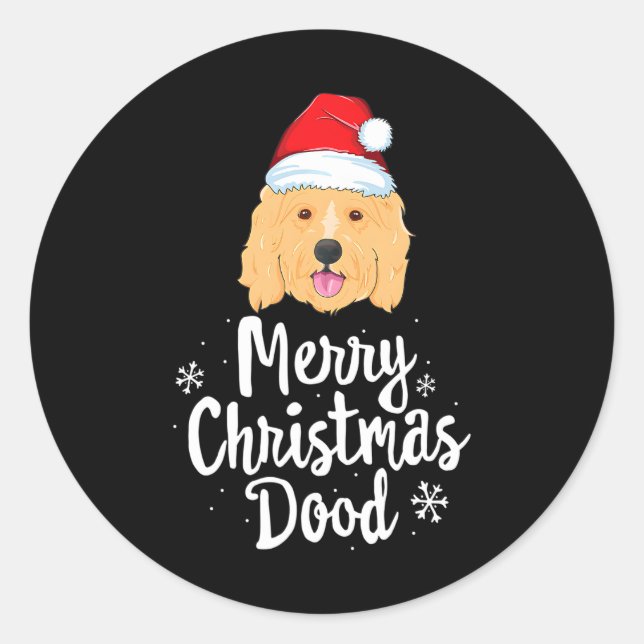 Sticker Rond Goldendoodle Noël Joyeux chien de Noël (Devant)