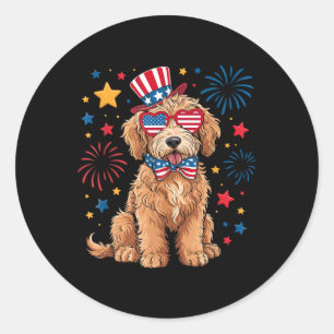 Sticker Rond Goldendoodle Patriotique 4 Juillet Golden Doodle C