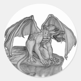 Sticker Rond GOLEM - Gargoyle noir et blanc