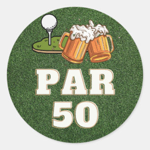Sticker Rond Golf 50e Anniversaire Par Cinquante sur vert avec 